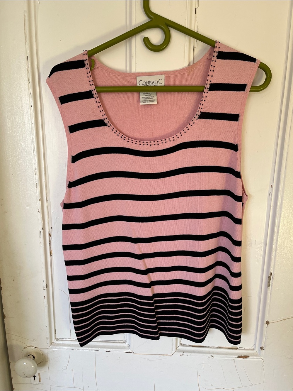 Pink & Black Conrad C Striped Sleeveless Knit Tank
